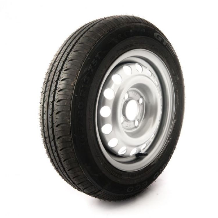 165/ 80 R13, 4 ply,  4 on 100mm  PCD wheel assembly